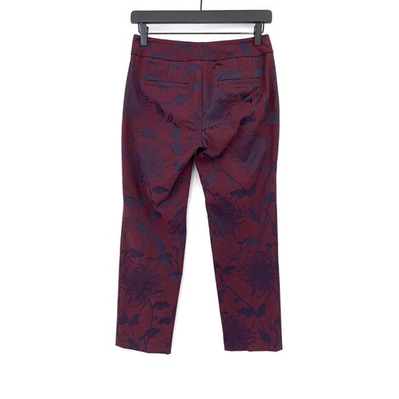 NWT ANN TAYLOR Factory Floral Jacquard Pant Burgundy Navy 00P - Picture 8 of 10